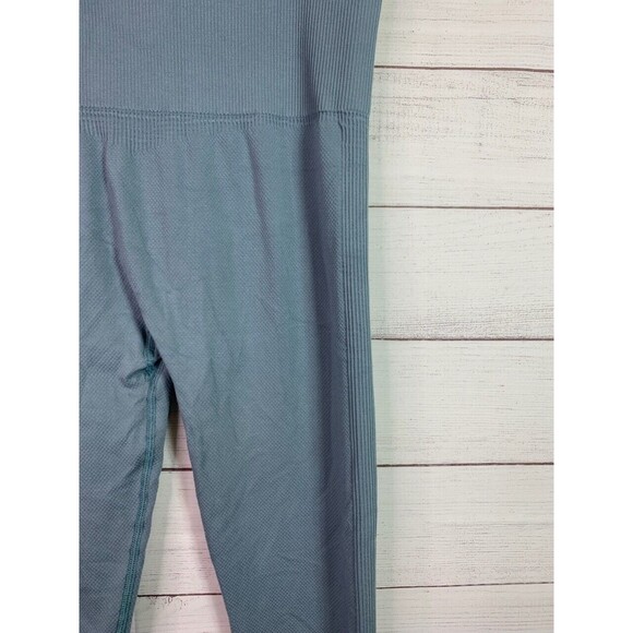 Gymshark Women's Power Down Leggings Size L Turquoise Seamless High Rise Ribbed - Picture 2 of 5